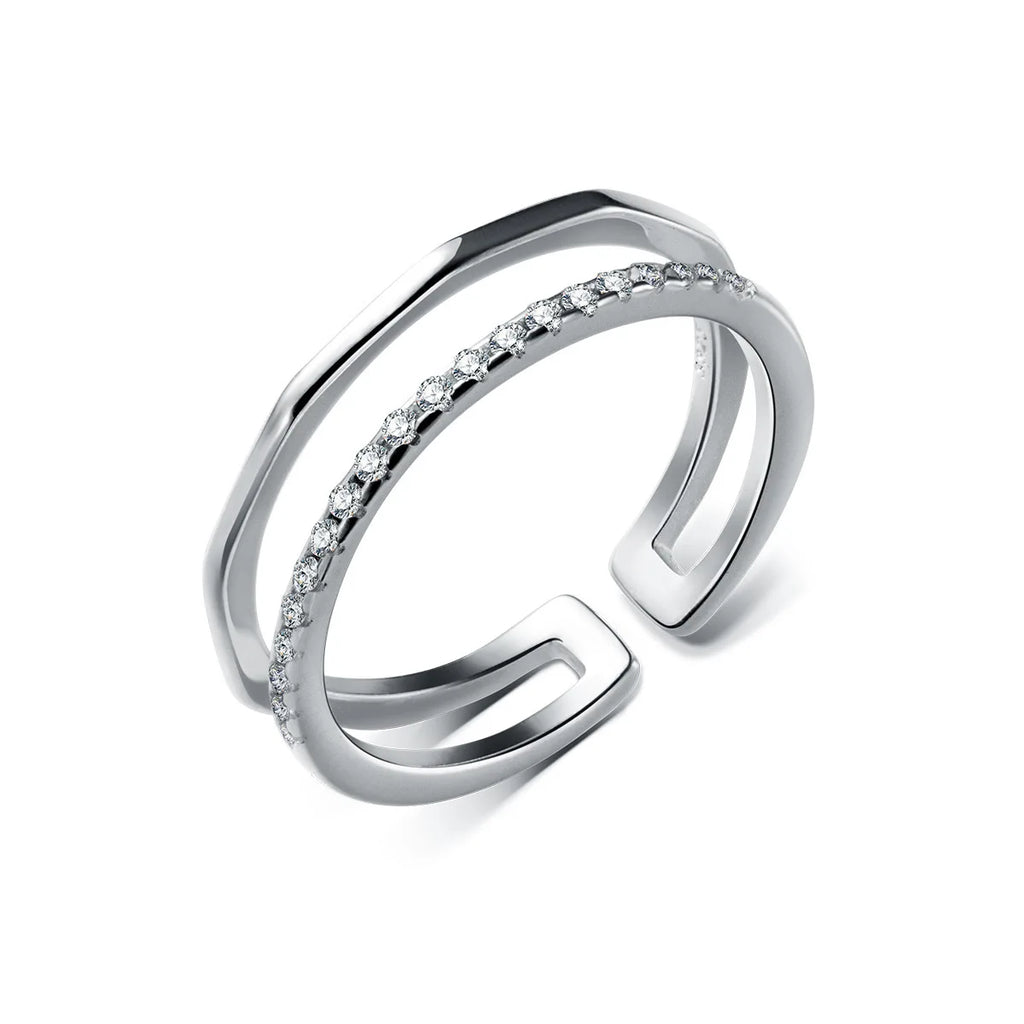 925 Sterling Silver Rings for Women Men Couple Minimalist Handmade Double Zircon Ring Party Jewelry Gift Prevent Allergy