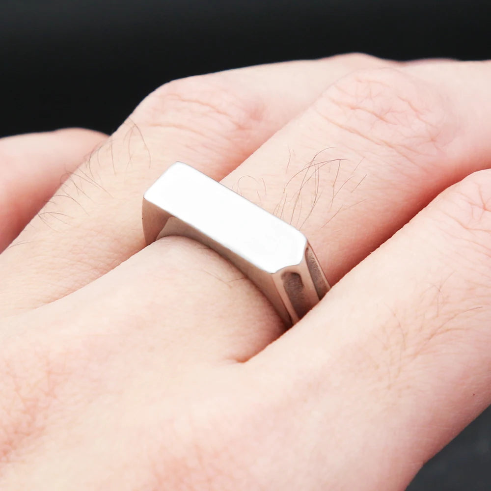 Fashion 316L Stainless Steel Simple Rings For Men Women Punk Hip Hop Square Band Flat Top Signet Ring Charm Party Jewelry Gifts