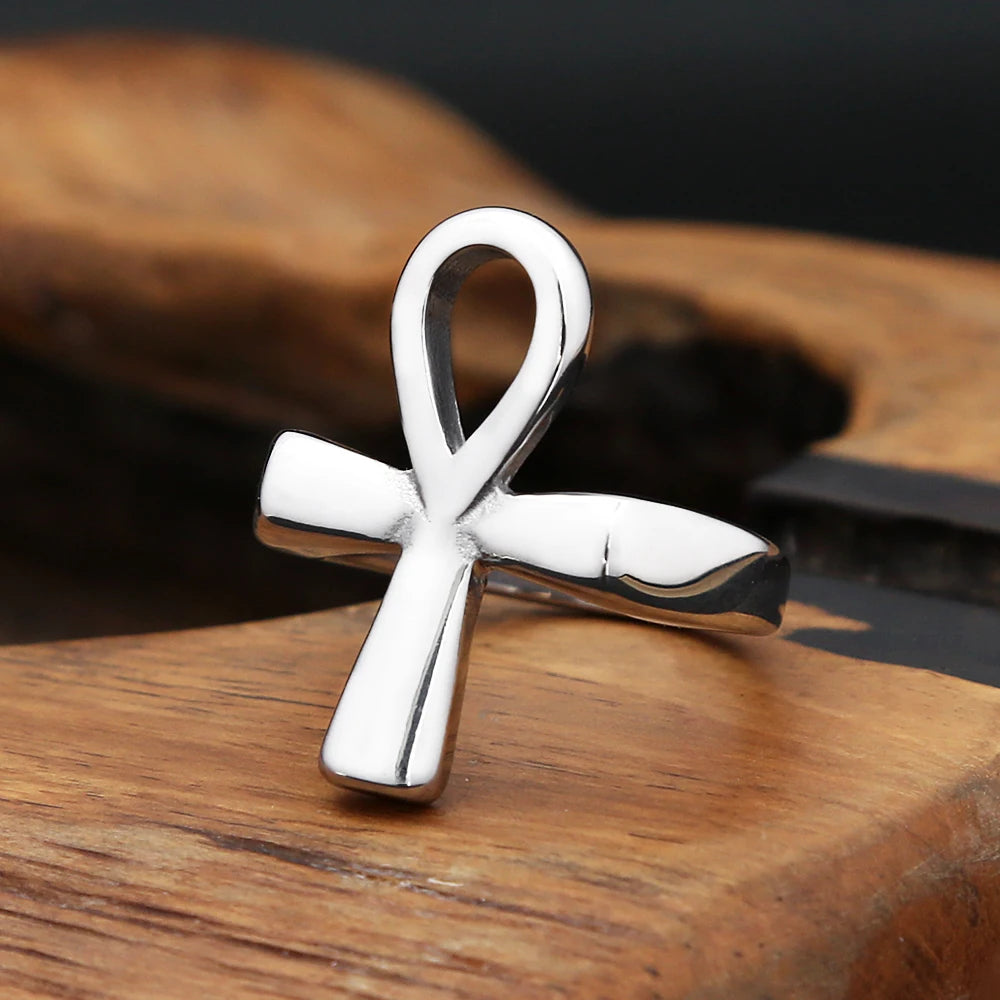 Egyptian Stainless Steel Ankh Finger Rings For Men Women Punk Hip Hop Cross Ring Fashion Jewelry Accessories Gifts Dropshipping