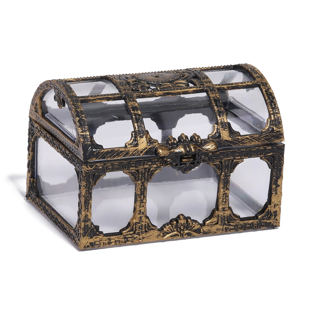 1Pcs Vintage Transparent Storage Organizer Box Treasure Chest Pirate Treasure Box Crystal Gem Jewelry Box Plastic Earrings Chest