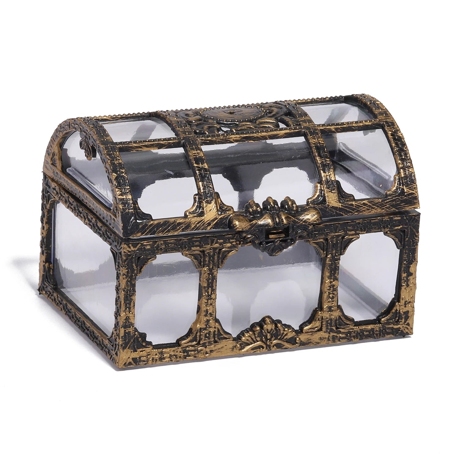 1Pcs Vintage Transparent Storage Organizer Box Treasure Chest Pirate Treasure Box Crystal Gem Jewelry Box Plastic Earrings Chest