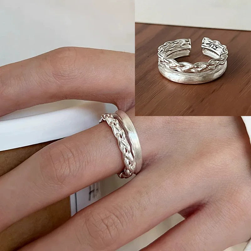 PANJBJ 925 Sterling Silver Hollow Out Rings For Women Three Layered Cross Punk Irregular Vintage Jewelry Gift Dropshipping