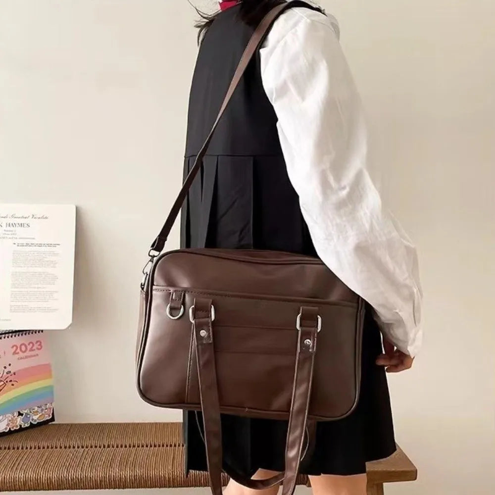 Japanese Style JK Handbag Shoulder Bag PU Leather Simple Handbags Crossbody Bag Itabag Single Bag for Women Student Shoulder Bag