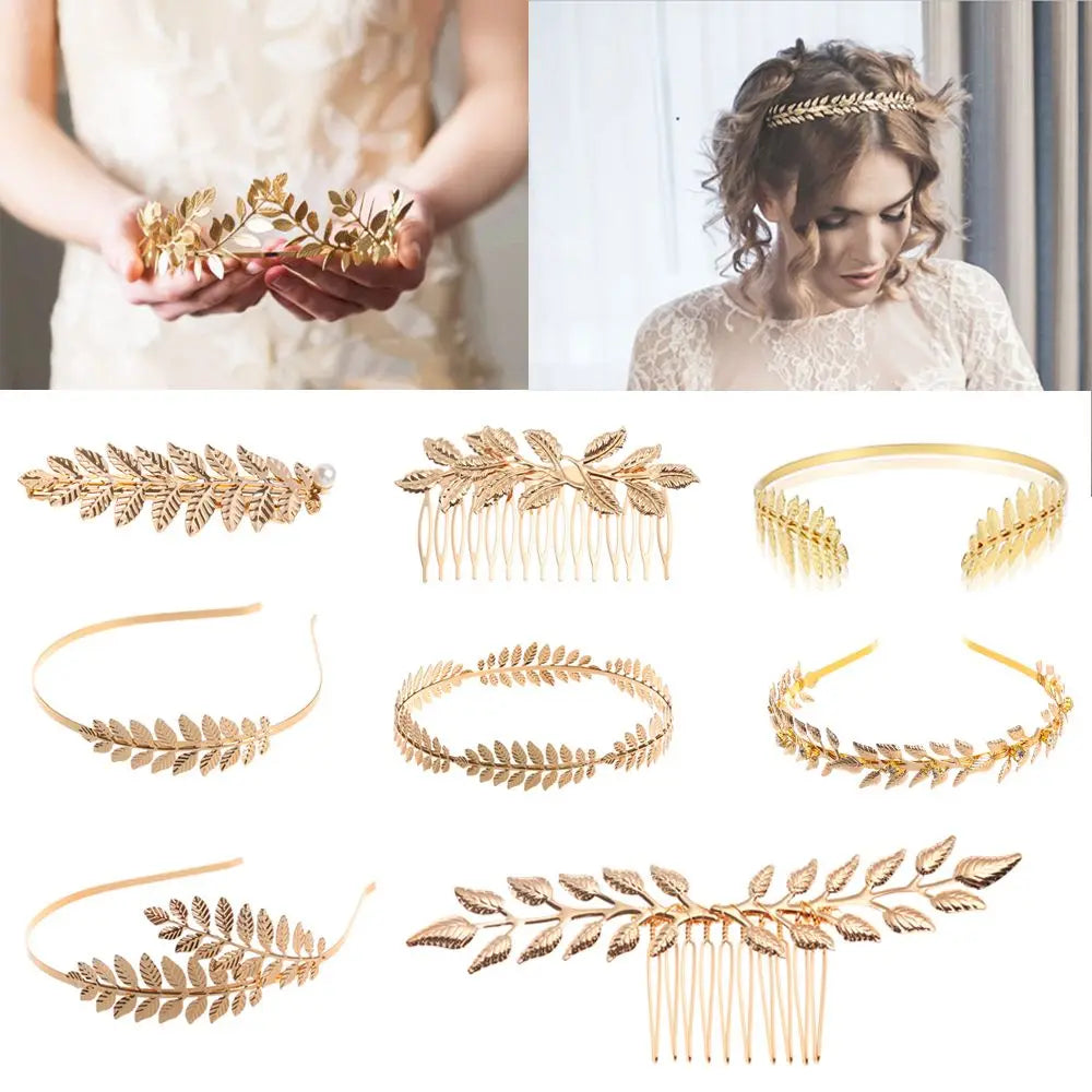 Gold Metal Leaves Hair Bands Retro Roman Bride Headbands Fashion Hair Crown Hair Bands Leaves Wreath Vintage Pearl Wedding Tiara