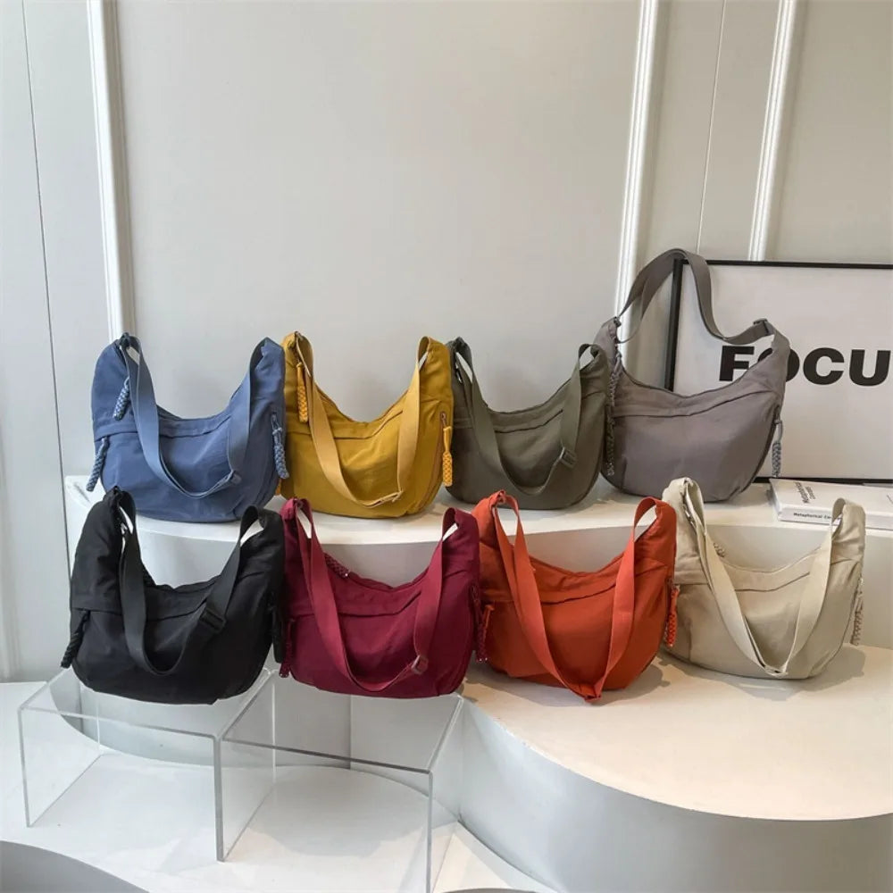 Casual Canvas Crossbody Bags Korean Simplified Large Capacity Sports Hobos Bag Solid Color Lightweight Dumpling Bag Women