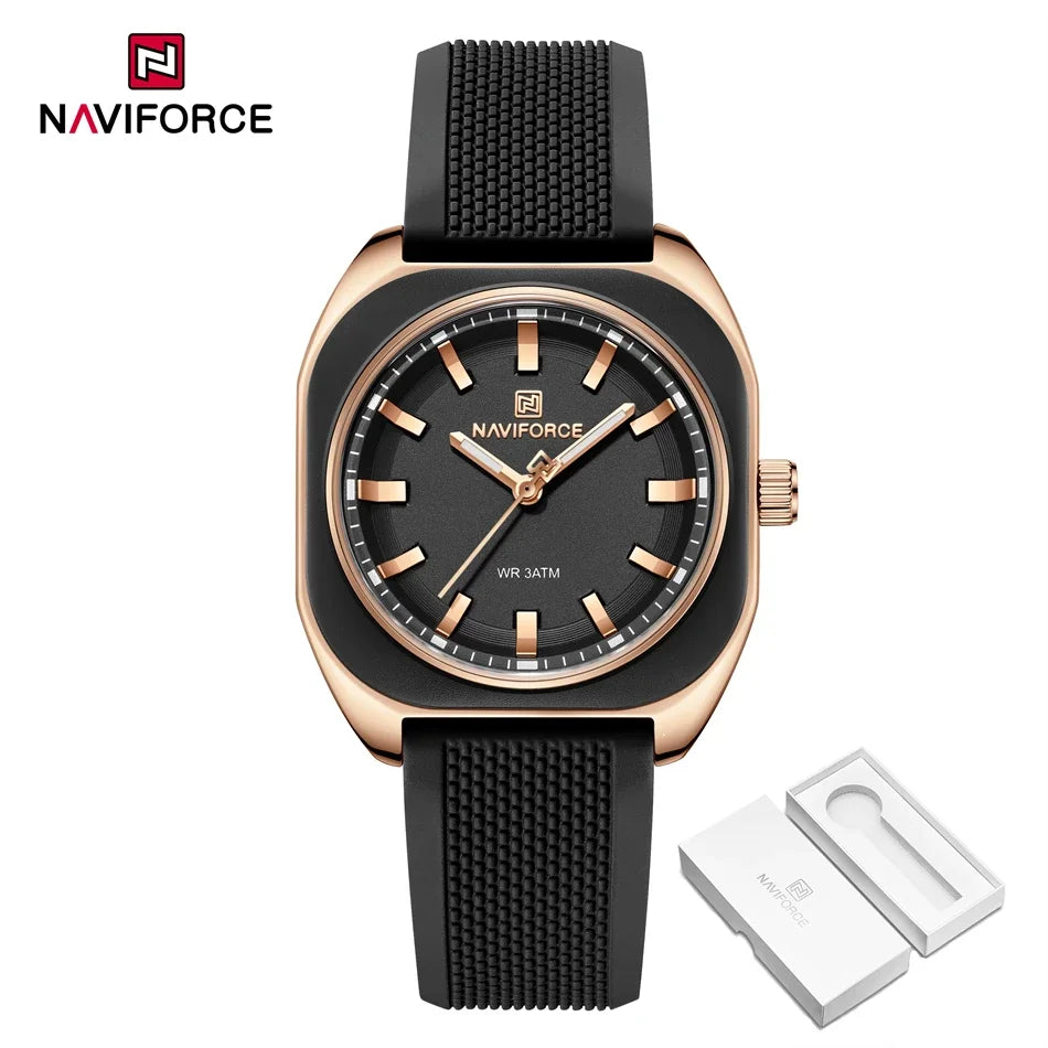 NAVIFORCE Fashion Women's Casual Elegant Simple Polygon Quartz Silicone Watch Gift for Women Wristwatch Casual Relogio Feminino