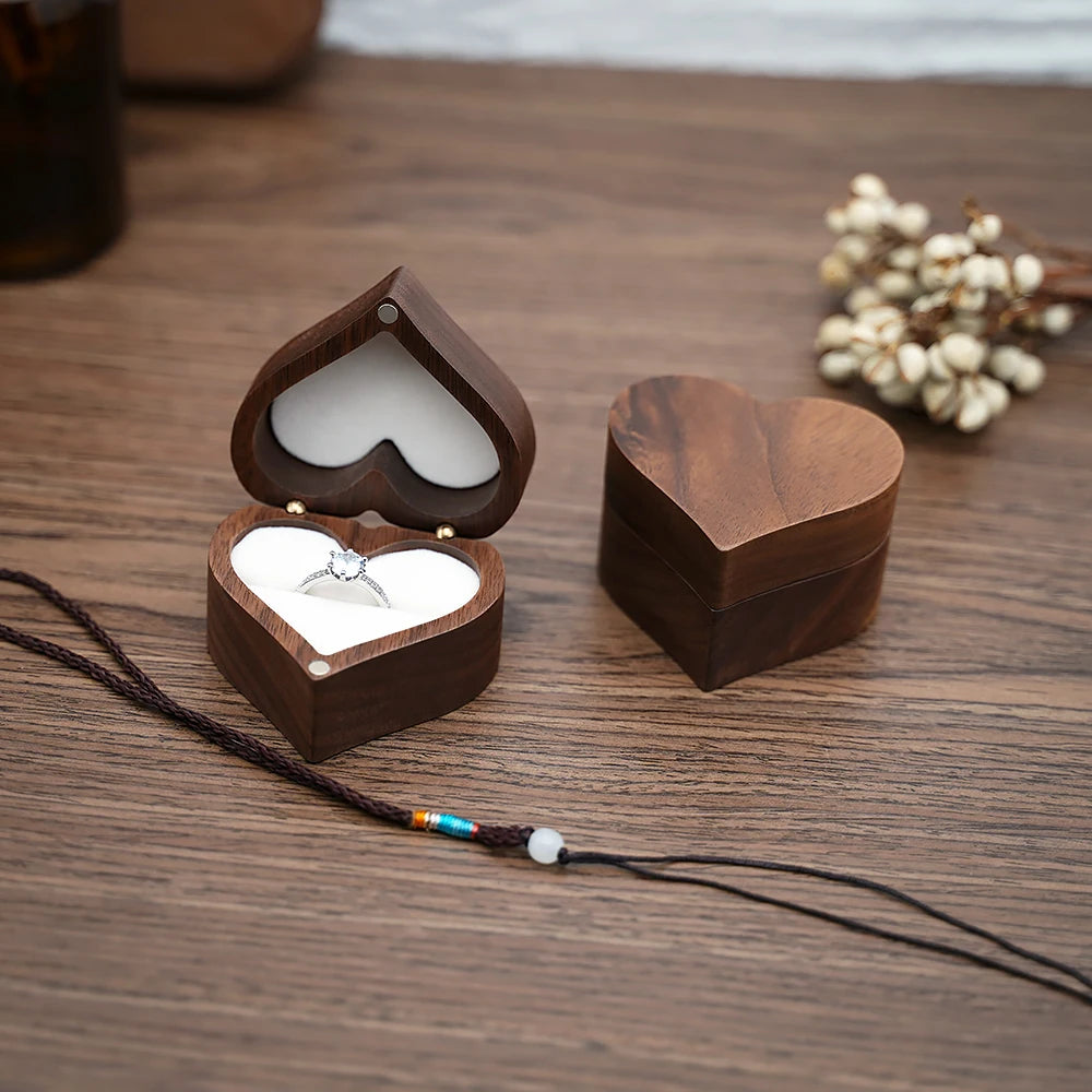 Heart-shaped Wooden Jewelry Box Proposed Jewellery Gift Case Wedding Display Jewelry Storage Organizer Earring Ring Necklace Box