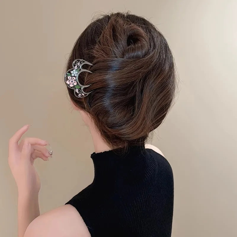 2025 New Hairpin Female Disc Hair Artifact U-shaped Fixed Four Toothed Insert Comb Hairpin Ancient Style Flower Headpiece