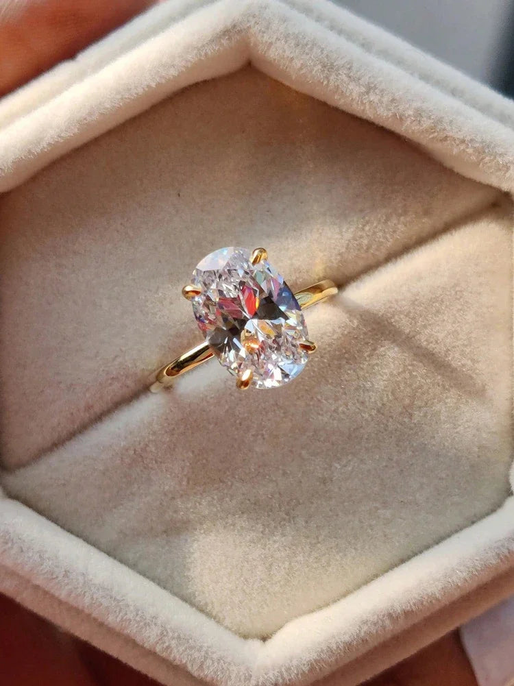 ROUSLY 925 Sterling Silve Shiny 1-8CT Zircon Oval Stone Ring For Women Engagement Wedding Luxury High Quality Fine Jewelry