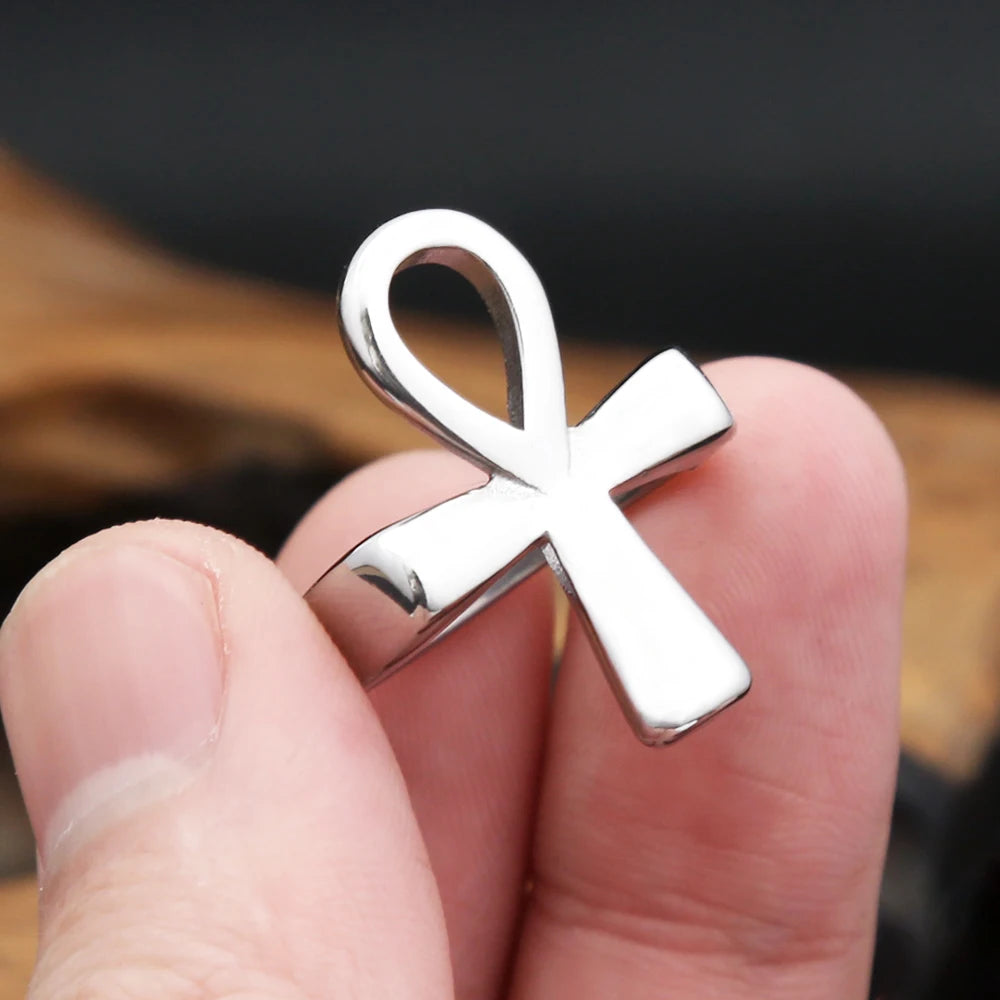 Egyptian Stainless Steel Ankh Finger Rings For Men Women Punk Hip Hop Cross Ring Fashion Jewelry Accessories Gifts Dropshipping