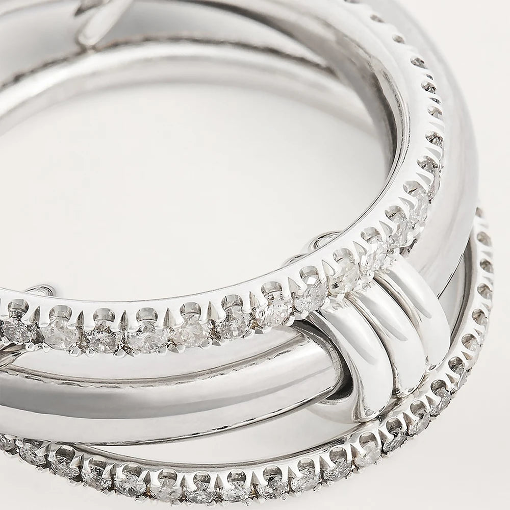 Multi-layer Stackable Finger Rings Shiny Cubic Zirconia Link Ring 18K Gold Plated Stainless Steel High Quality Jewelry Accessory
