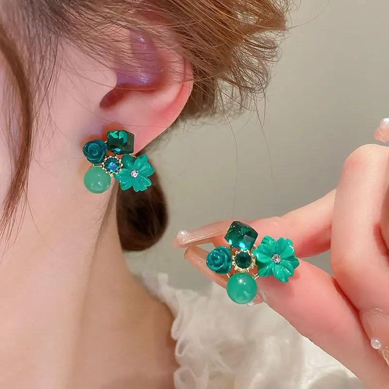 Green Crystal Butterfly Earrings