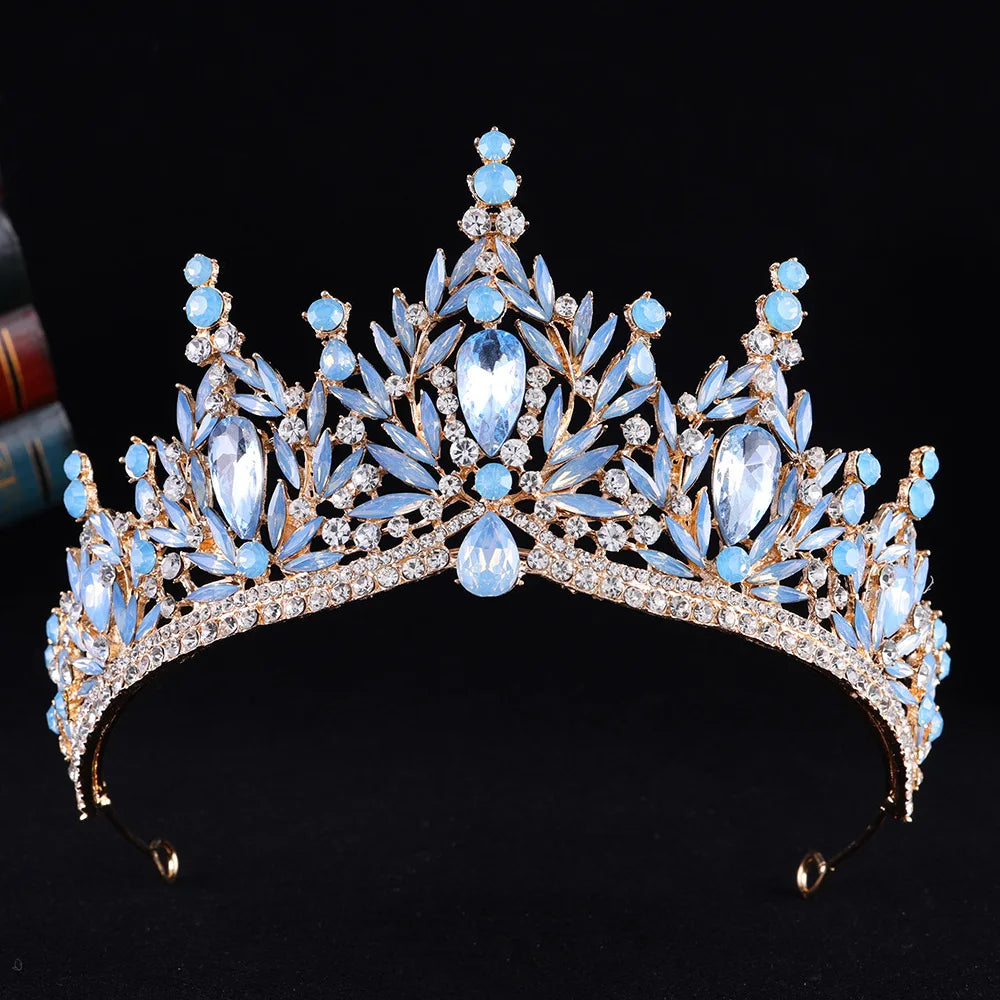 KMVEXO Baroque Luxury Big Water Drop Crystal Opal Crown For Women Girls Wedding Bridal Birthday Party Tiara Hair Dress Accessory