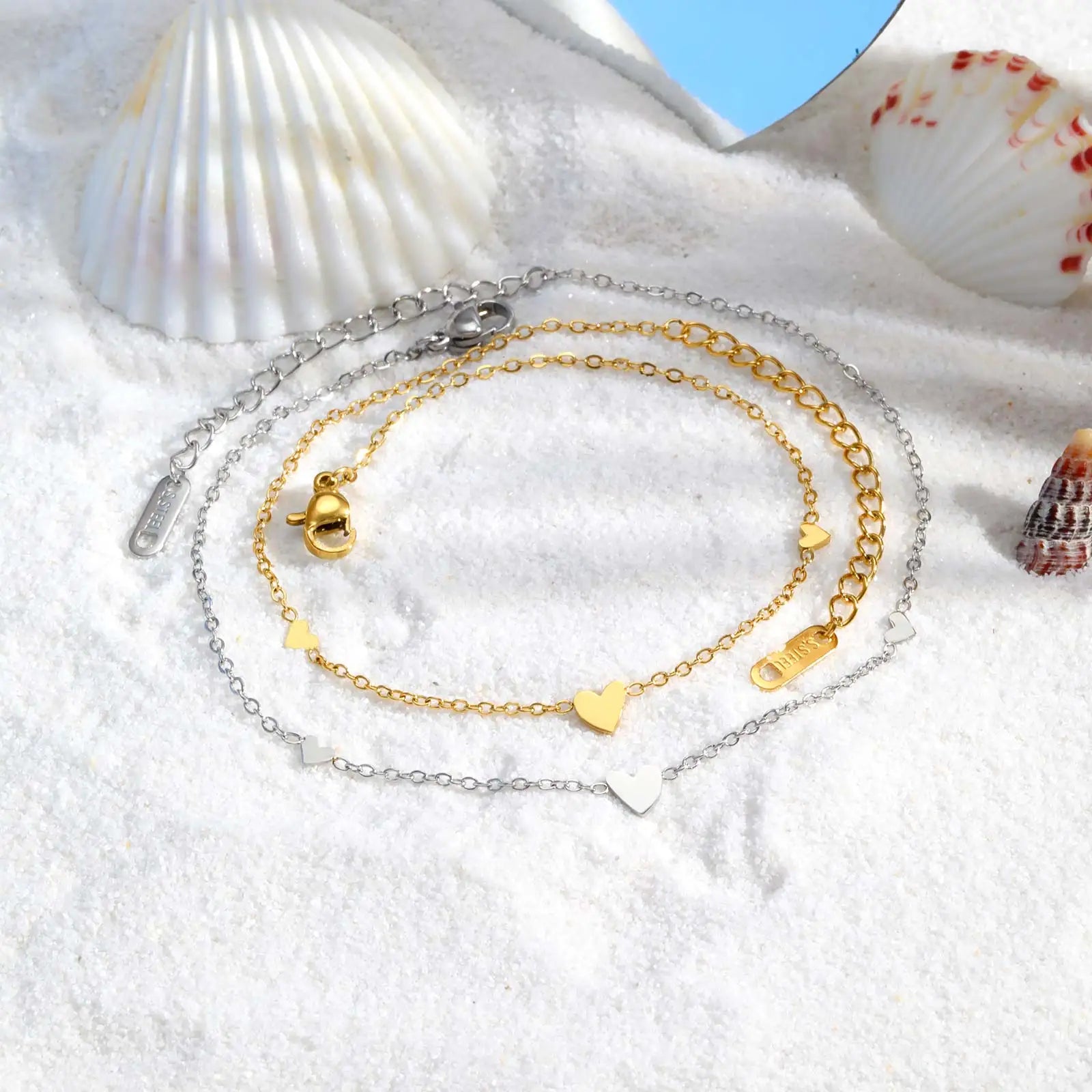 Stainless Steel Heart Anklets for Women, Gold Plated Delicate Anklet Bracelet, Light Luxury Foot Jewelry Party Gifts for Girl
