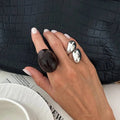 KunJoe 2Pcs/Set New Retro Metal Water Drop Acrylic Ring Women 2026 Fashion Geometric Thick Resin Knuckle Rings Set Boho Jewelry