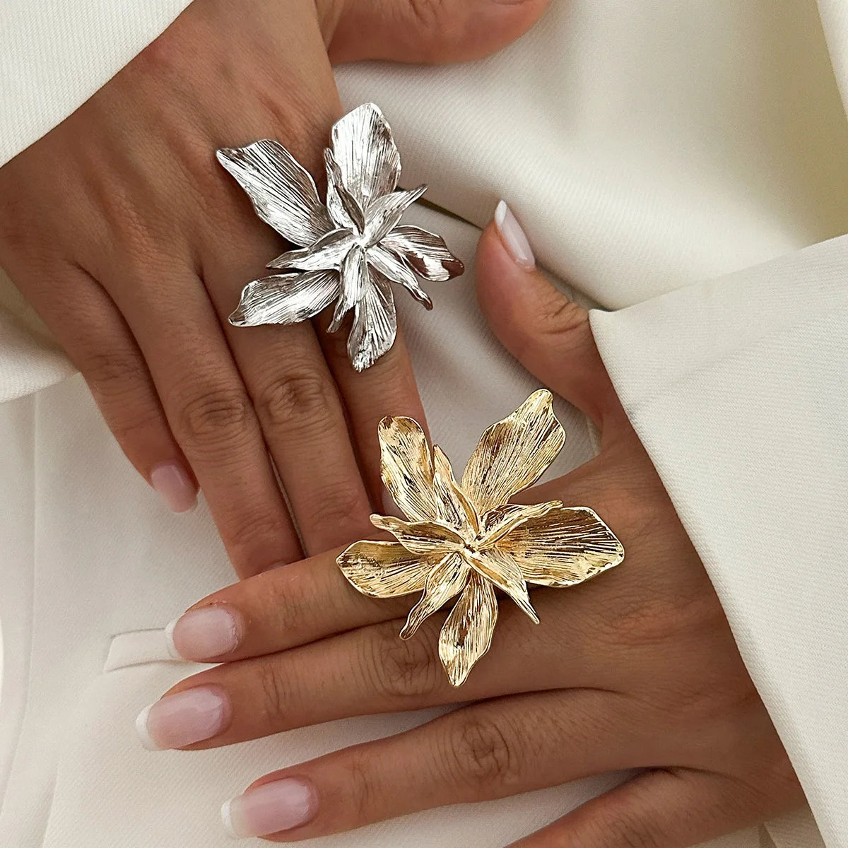 Double Layer Flower Adjustable Statement Ring for Women