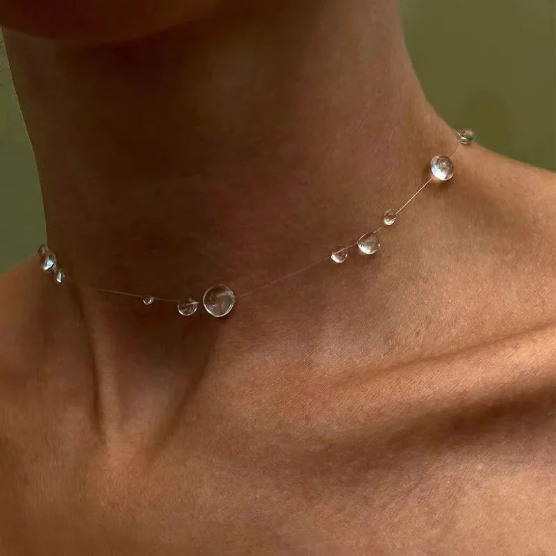 Simple Transparent Water Drop Clavicle Chain Thin Rope Beaded Tassel Earrings Necklace Bracelet Women Niche Personalized Jewelry