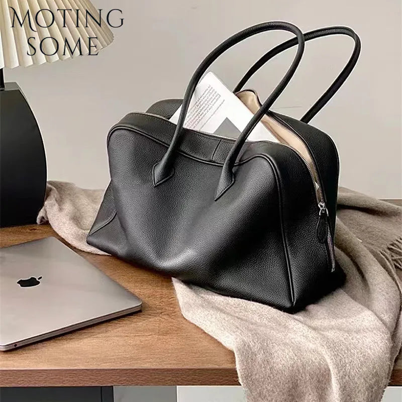 Motingsome First Layer Handbag for Women Togo Cowhide Niche Design Pillow Bag Shoulder  Bowling Bag Gunderarm Armpit Bags Boston