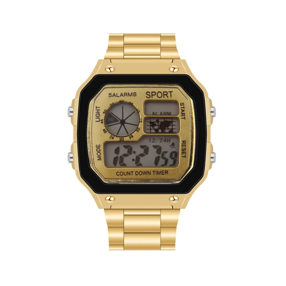 Fashion Digital Men's Watches Luxury Stainless Steel Link Bracelet Wrist Watch Band Business Electronic Male Clock Reloj Hombre