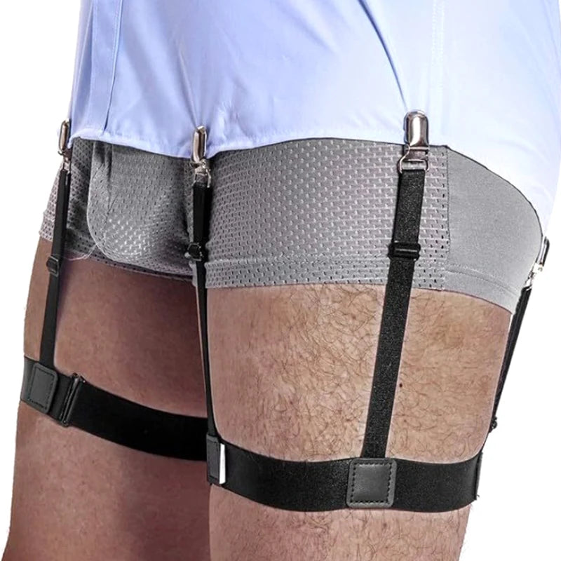 2pcs Men Shirt Stays Belt With Non-slip Locking Clips Keep Shirt Tucked Leg Thigh Suspender Garters Adjustable Locking Strap