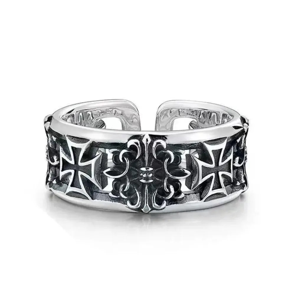 Y2K hip-hop silver rose pattern open ring for women and men fashion adjustable couple ring retro ring jewelry gift