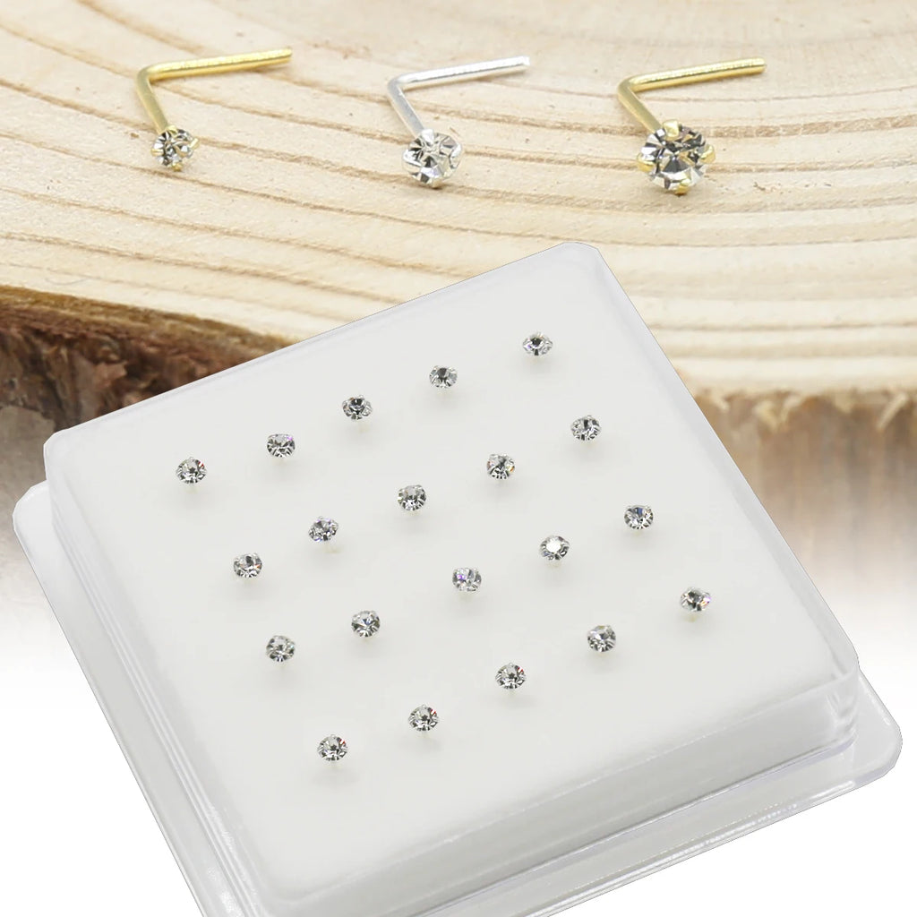 925 Sterling Silver Nose Stud 1.5mm 2.0mm 2.5mm Gemstone Thin Dainty Crystal Pin Nose Screw Ear Bone L Shape Bend Piercing Nariz