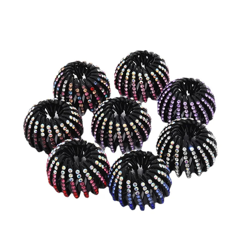Fashion Crystal Rhinestone Hairpin Bun Hair Claw Clips Horsetail Buckle Hair Clip Bird Nest Expanding Hair Accessories for Women