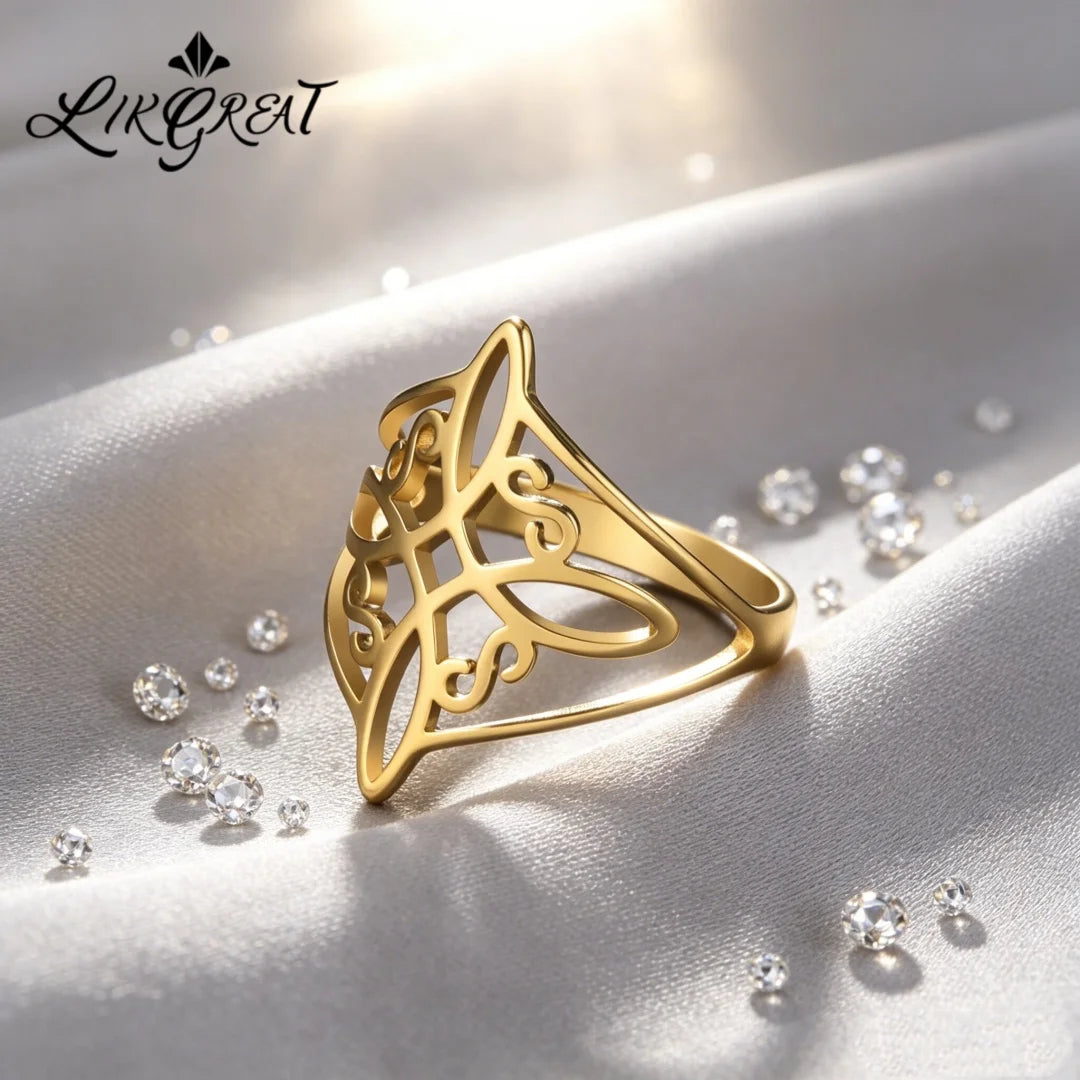 Witch Knot Stainless Steel Ring Wiccan Cross Celtics Knot Women Men Rings Witchcraft Good Luck Protection Amulet Birthday Gifts