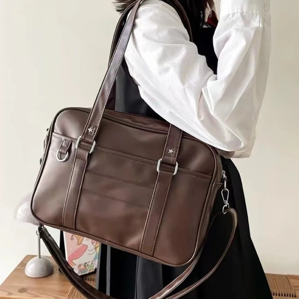 Japanese Style JK Handbag Shoulder Bag PU Leather Simple Handbags Crossbody Bag Itabag Single Bag for Women Student Shoulder Bag