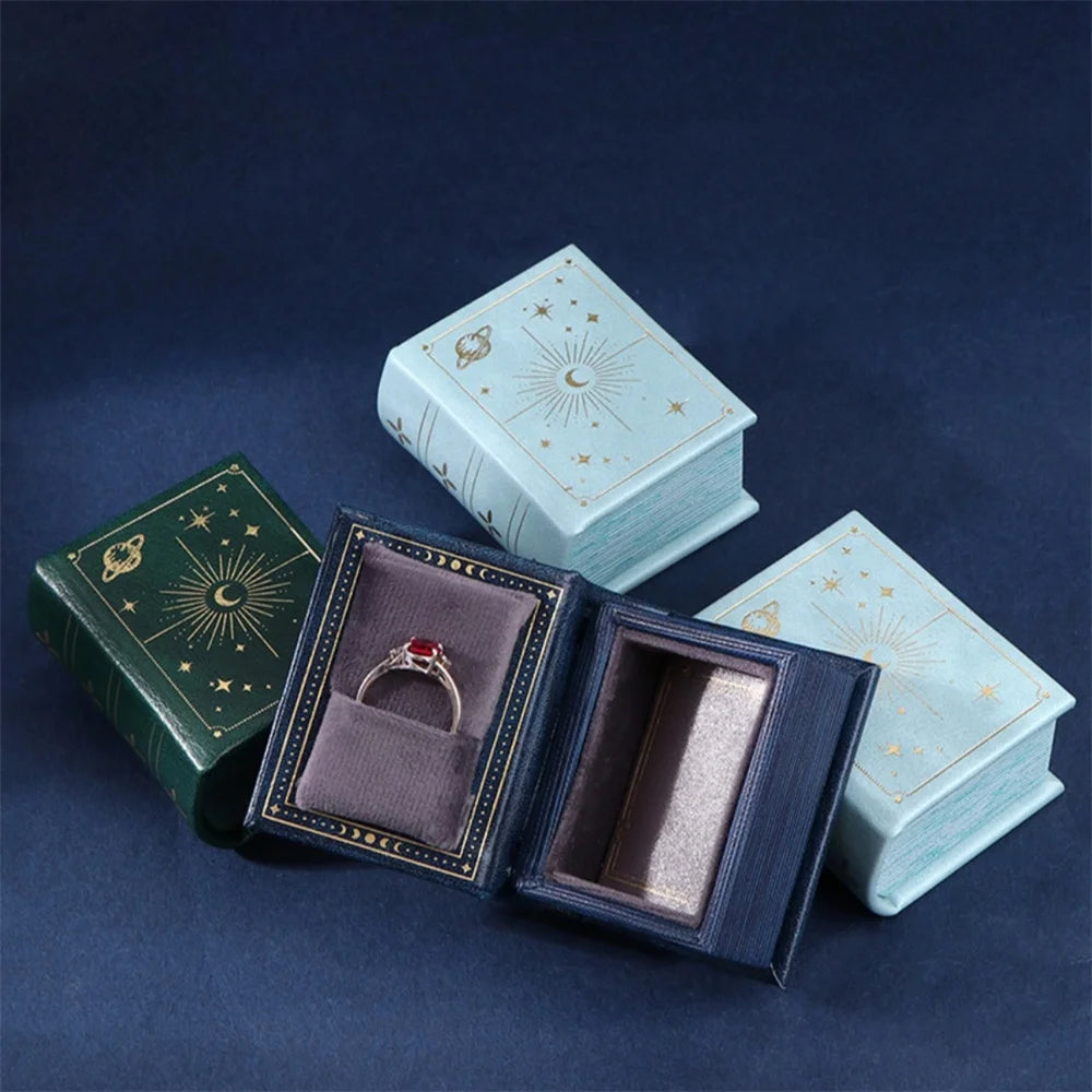 1PC PU Leather Book-shaped Ring Box with Suede Fabric Lining Creative Flip Lid Magnetic Ring Holder Jewelry Gift Case Accessorie