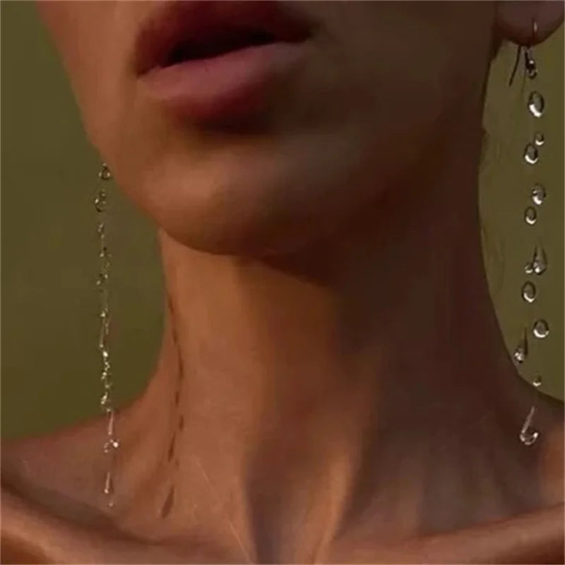Simple Transparent Water Drop Clavicle Chain Thin Rope Beaded Tassel Earrings Necklace Bracelet Women Niche Personalized Jewelry