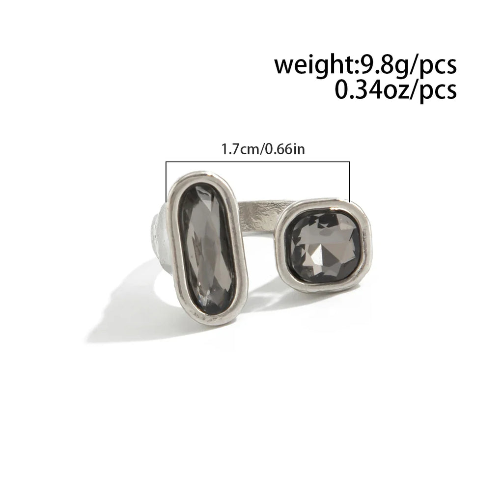KunJoe Minimalist Acrylic Rhinestone Open Ring for Women Korean Fashion Geometry Adjustable Knuckle Ring Party Jewelry Lady Gift