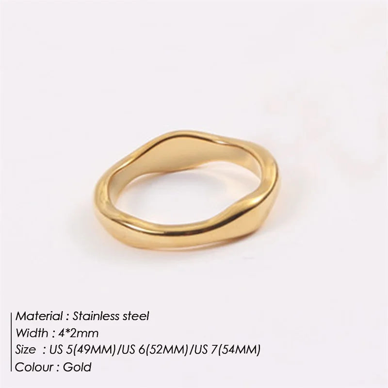 EManco Gold Color / Silver Color Irregular Wave Rings Trendy Simple Geometric Handmade Jewelry for Women Couple