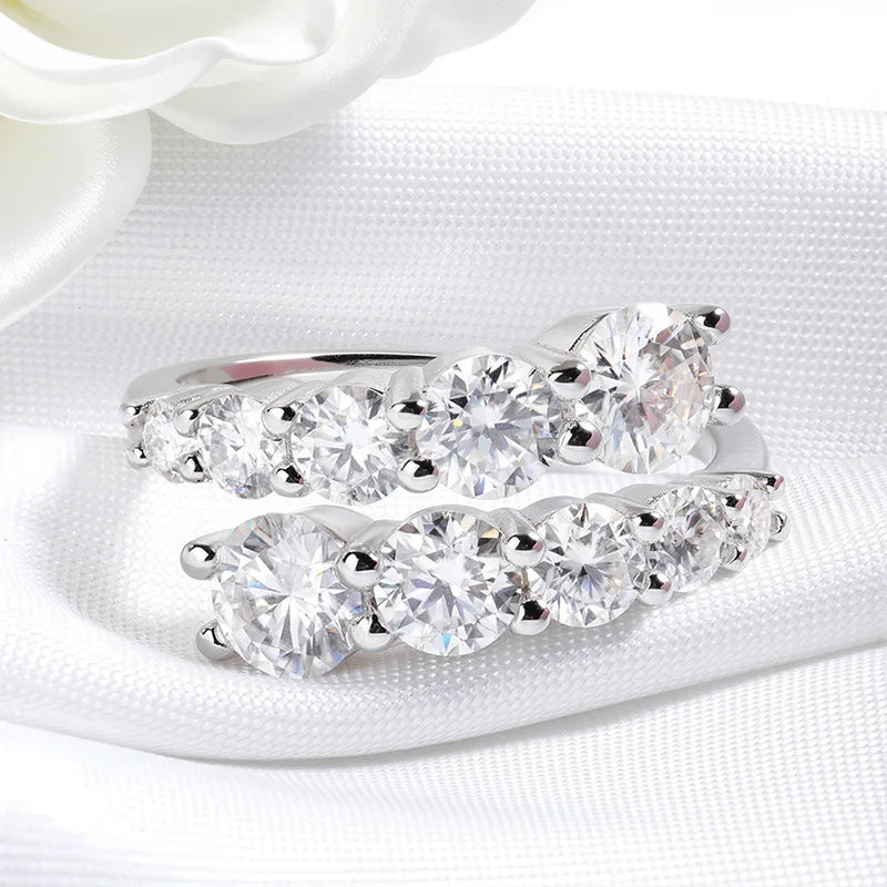 Smyoue 10 Gems Full Moissanite Rings for Women Sparkling Flawless Lab Created Diamond Wedding Band S925 Sterling Silver Jewelry