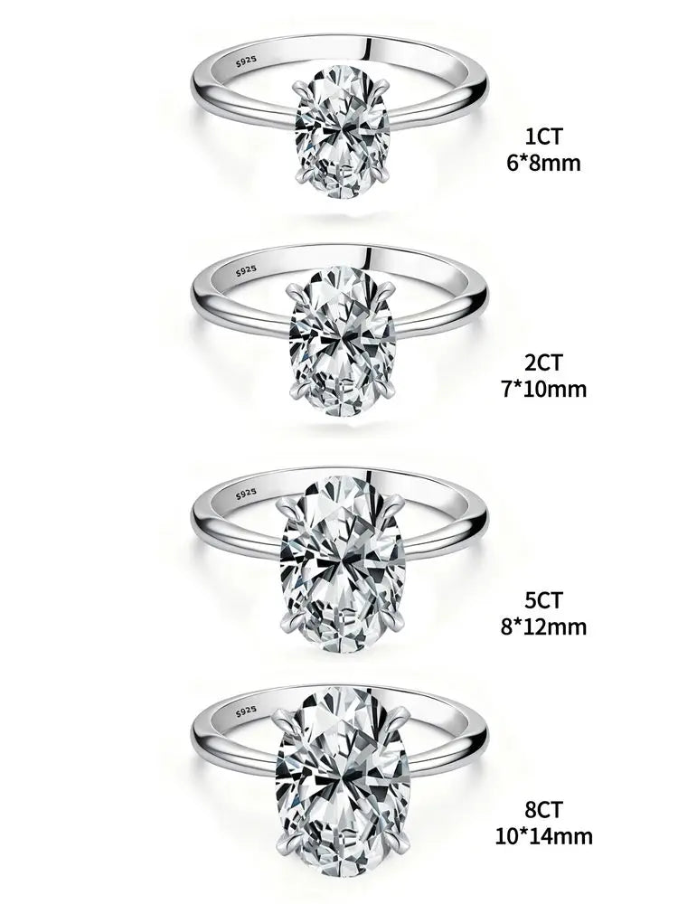 ROUSLY 925 Sterling Silve Shiny 1-8CT Zircon Oval Stone Ring For Women Engagement Wedding Luxury High Quality Fine Jewelry