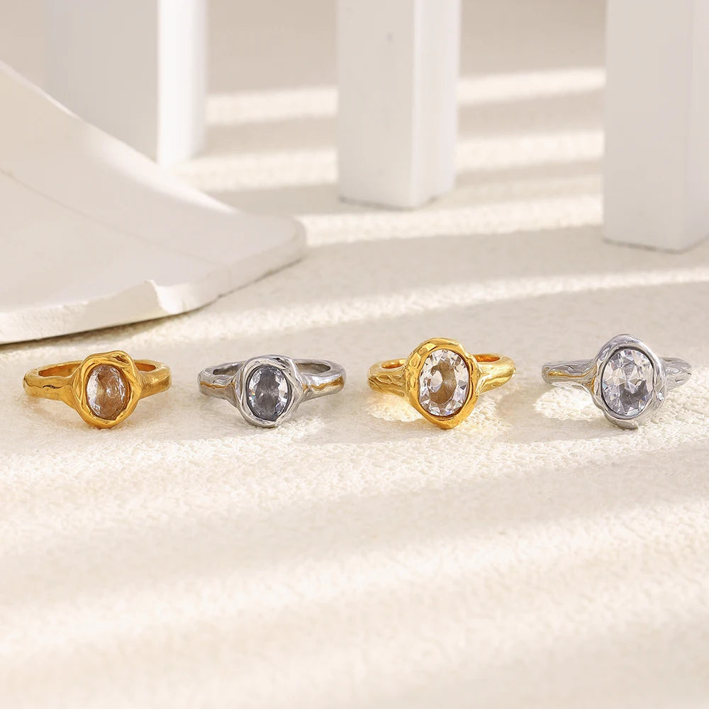 La. Muses Luxury Shiny Round Zircon Irregular Stainless Steel Women's Ring PVD Gold Plated Fashion Jewelry Accessories