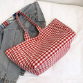 Large Capacity Plaid Women's Canvas Shoulder Bags Simple Commuter Female Shopping Bag College Girls Book Tote Travel Handbags