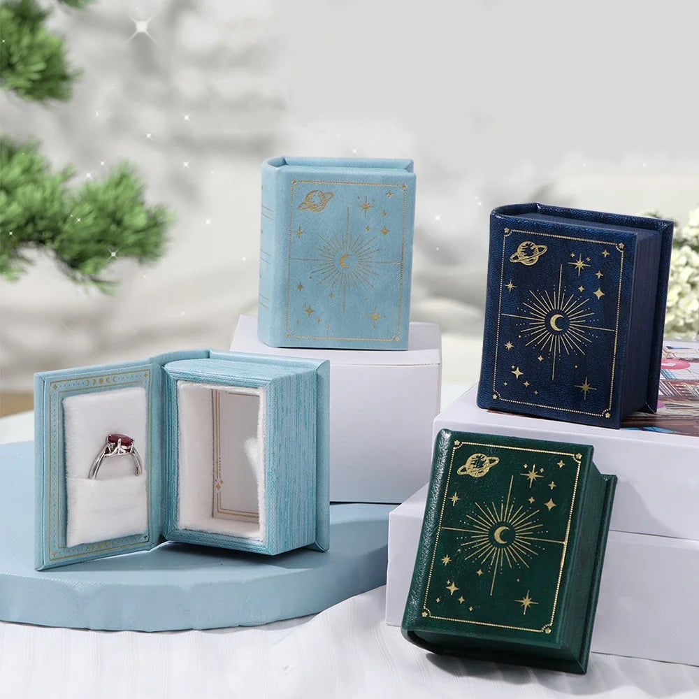 1PC PU Leather Book-shaped Ring Box with Suede Fabric Lining Creative Flip Lid Magnetic Ring Holder Jewelry Gift Case Accessorie
