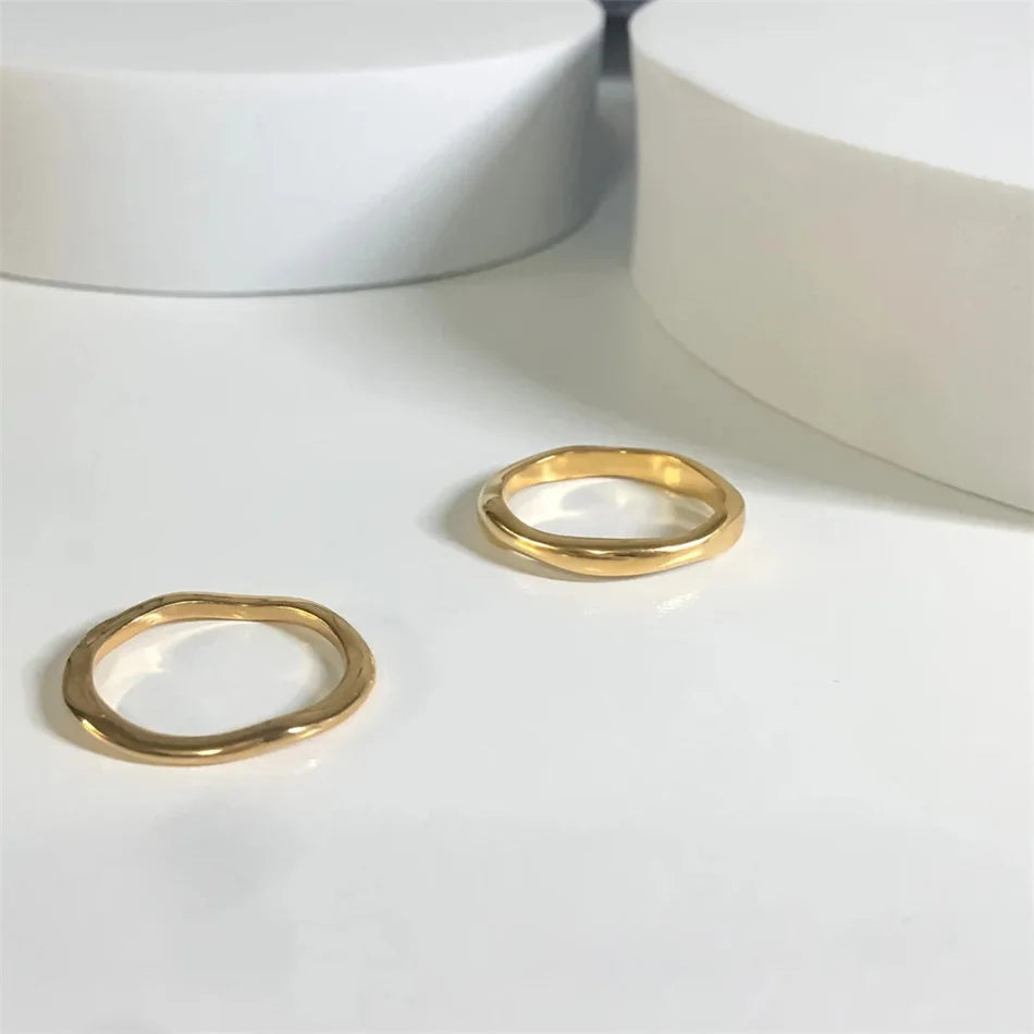 EManco Gold Color / Silver Color Irregular Wave Rings Trendy Simple Geometric Handmade Jewelry for Women Couple