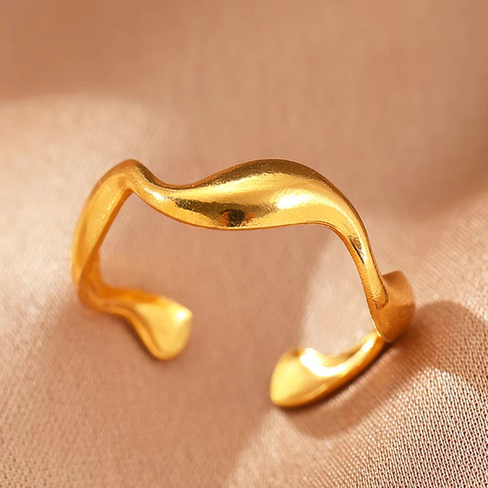 Gold Stainless Steel Evil Eye Adjustable Ring for Women