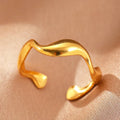 Gold Stainless Steel Evil Eye Adjustable Ring for Women
