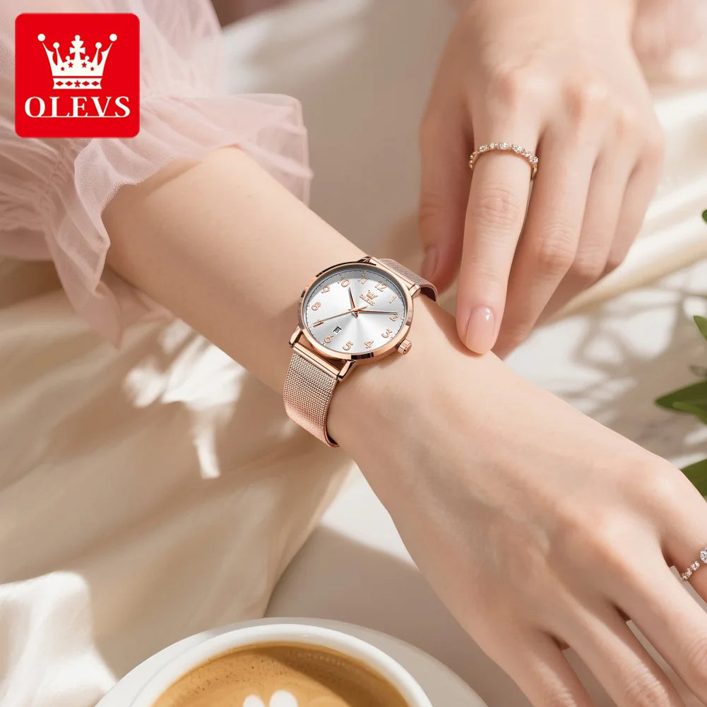 OLEVS New 5653 Women Watch Luxury Brand Quartz Watch Elegant Rose Gold Digital Waterproof Watch HD Simple Bracelet Women Watch
