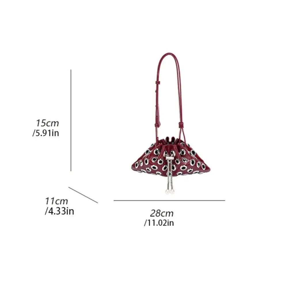 Portable Metal Stud Rivet Shoulder Bag Spicy Girl Chain Y2k Underarm Bag Punk Style Handbag Drawstring Crossbody Bag Daily