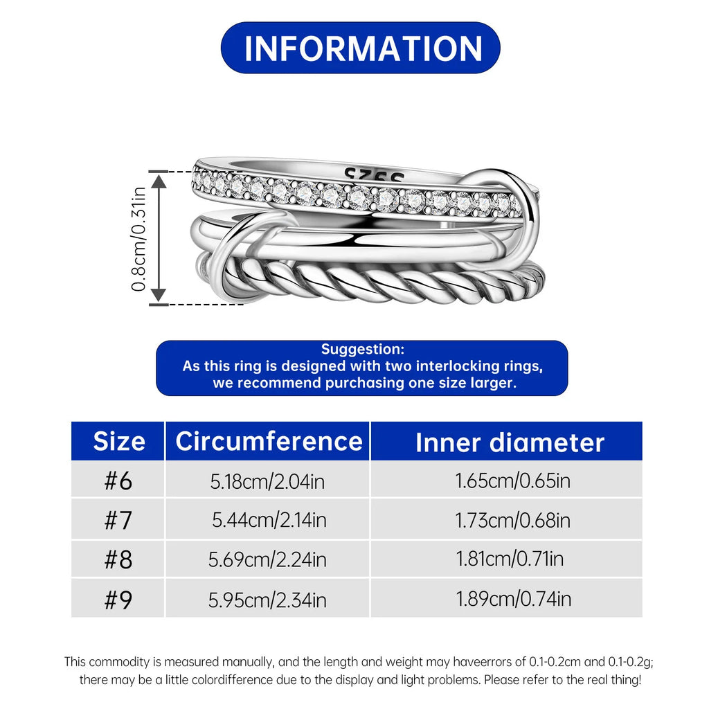 925 Sterling Silver Three-Ring Stackable Ring for Women Simple Fashion Design Fine Jewelry Perfect for Birthday Party Gift 2026