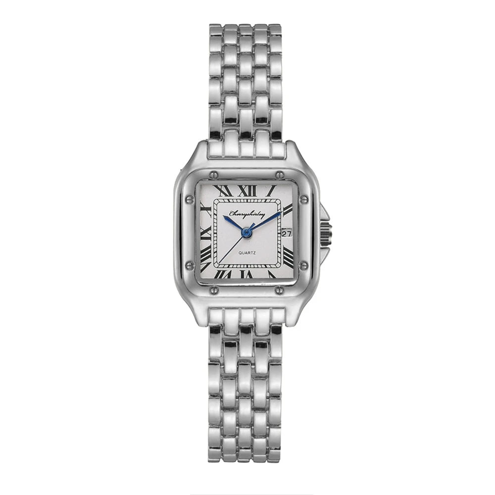 Luxury Branded Women Watches 2025 Simple Square Roman Calendar Women Quartz Watch Fashion Stainless Steel Strap Ladies Clock