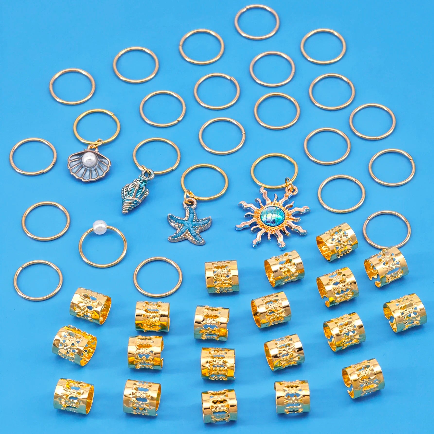 45pcs Baroque Sea Elements Dreadlocks Hair Accessories for Summer Hair Jewelry for dances and parties Music festival