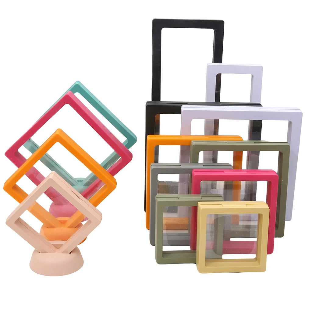 PE Film Colorful Jewelry Storage Box 3D Packaging Case Gemstone Free Stand Floating Frame Membrane Ring Earring Necklace Display