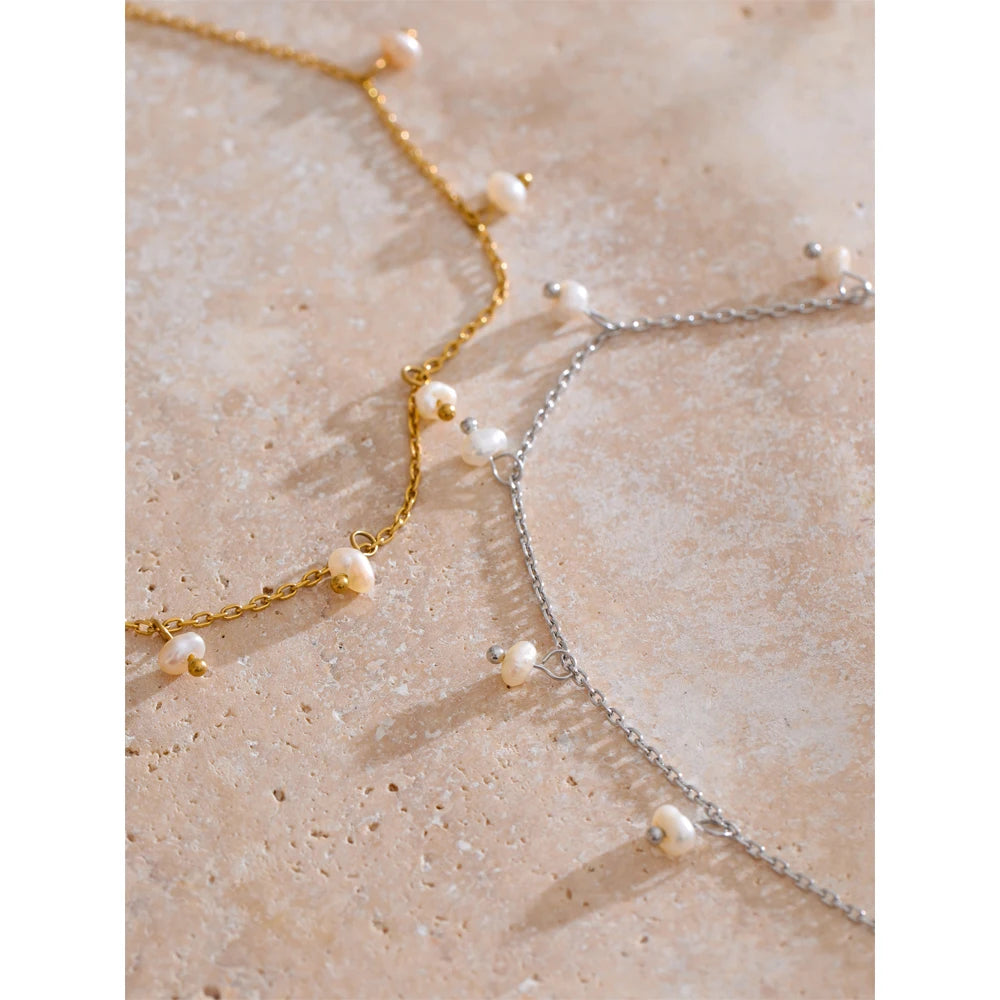 Yhpup Summer Arrival Natural Pearls Drop Chain Foot Accessories Anklet for Women Waterproof Sandy Beach Stainless Steel Jewelry