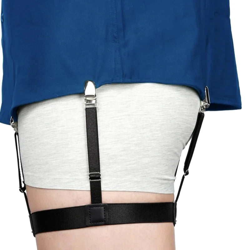 2pcs Men Shirt Stays Belt With Non-slip Locking Clips Keep Shirt Tucked Leg Thigh Suspender Garters Adjustable Locking Strap