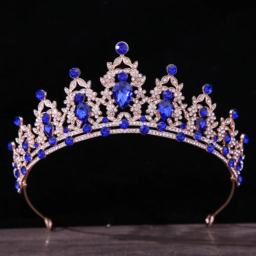 DIEZI Luxury Elegant AB Crystal Crown Hair Accessories Tiara For Women Party Red Purple Rhinestone Bridal Crown New Hair Jewelry